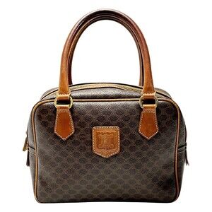 Celine Macadam Brown Handbag Boston Bag Leather